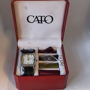 Cato Silver Watch with Black Strap and Extra Bands